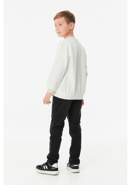Baskılı Bisiklet Yaka Çocuk Sweatshirt