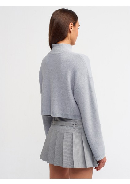 10483 Yumuşak Dokulu Dik Yaka Crop Kazak-Gri modelleri