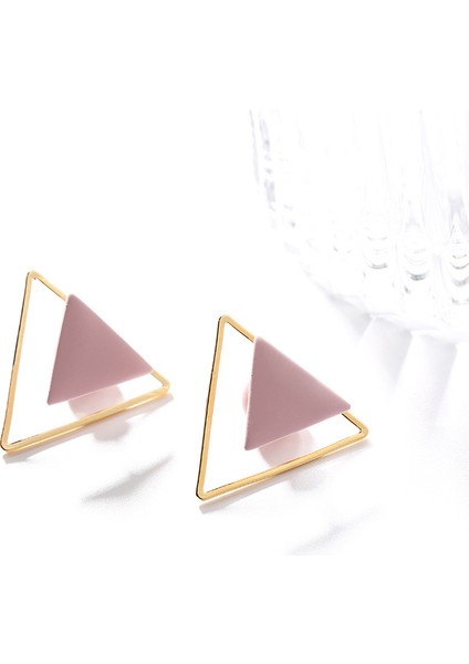 Pembe Geometrik Üçgen Moda Küpeler, Basit ve Çok Yönlü (Yurt Dışından)