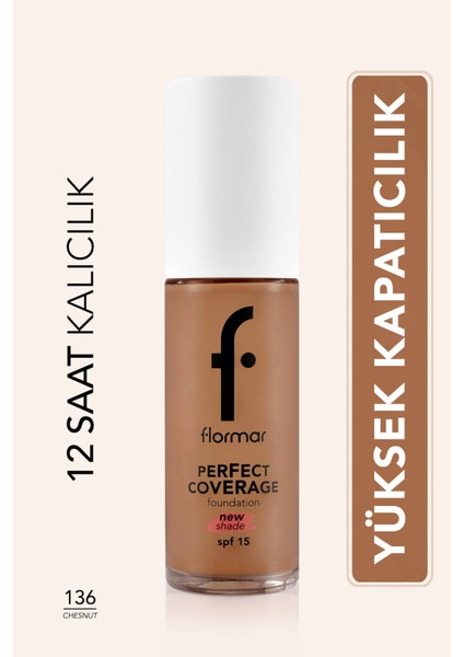 Perfect Coverage Yoğun Kapatıcı Su Bazlı Fondöten (Sıcak Alt Ton) -136 Chesnut -8682536070652