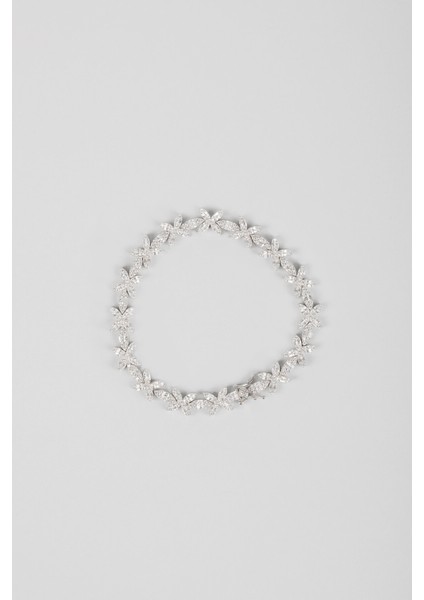 Gelin Çiçeği 18 Ayar Beyaz Altın Kaplama Gümüş Tasarım Bileklik