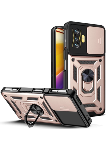Xiaomi Poco F4 Gt Için Halka Ayaklı ve Kayar Kamera Kapaklı Telefon Kılıf (Yurt Dışından)