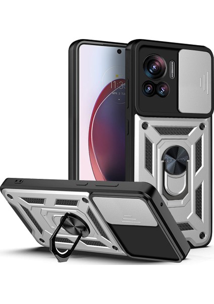 Motorola Edge 30 Ultra Için Halka Ayaklı ve Kayar Kamera Kapaklı Telefon Kılıf (Yurt Dışından)