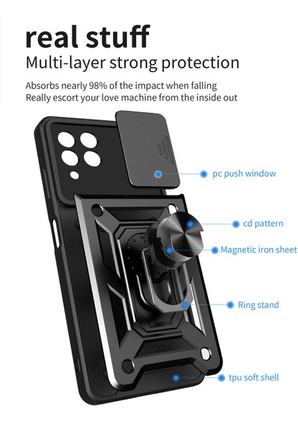 Samsung Galaxy M33 5g Için Halka Ayaklı ve Kayar Kamera Kapaklı Telefon Kılıf (Yurt Dışından)