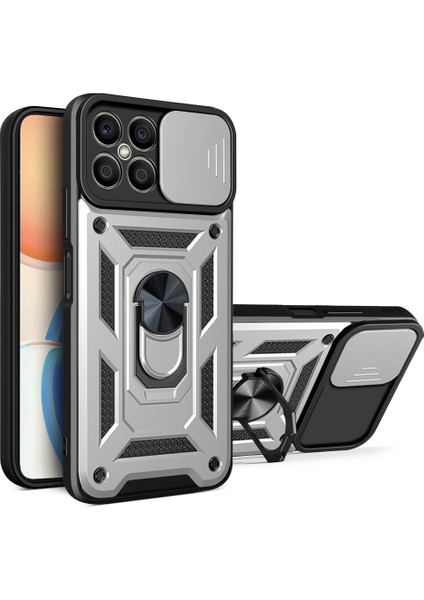 Honor X8 Için Halka Ayaklı ve Kayar Kamera Kapaklı Telefon Kılıf (Yurt Dışından)