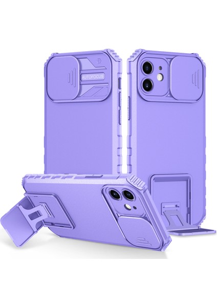 iPhone 12 Kayar Kamera Kapaklı Sağlam Standı Telefon Kılıfı (Yurt Dışından)