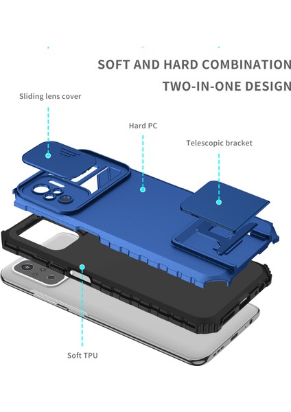 Xiaomi Redmi Note 10S / Note 10 4g Kayar Kamera Kapaklı Sağlam Standı Telefon Kılıfı (Yurt Dışından)