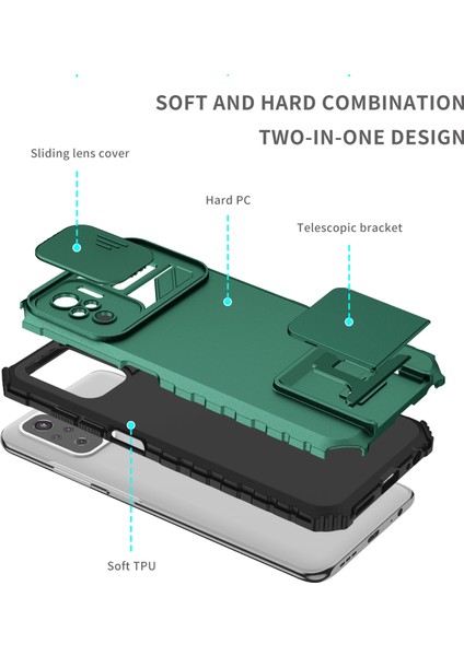 Xiaomi Redmi Note 10S / Note 10 4g Kayar Kamera Kapaklı Sağlam Standı Telefon Kılıfı (Yurt Dışından)