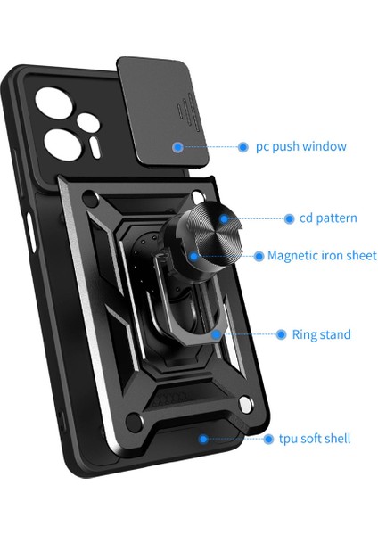 Xiaomi Poco X4 Gt Için Halka Ayaklı ve Kayar Kamera Kapaklı Telefon Kılıf (Yurt Dışından) indirimleri