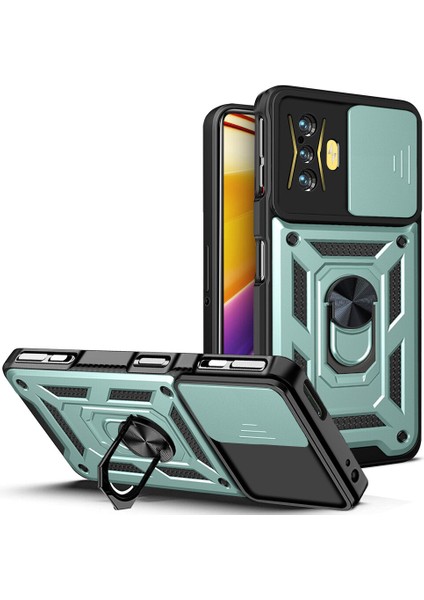 Xiaomi Poco F4 Gt Için Halka Ayaklı ve Kayar Kamera Kapaklı Telefon Kılıf (Yurt Dışından)