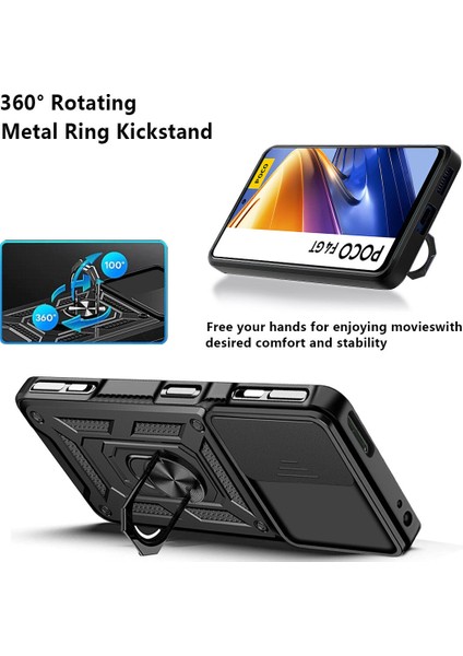 Xiaomi Poco F4 Gt Için Halka Ayaklı ve Kayar Kamera Kapaklı Telefon Kılıf (Yurt Dışından)