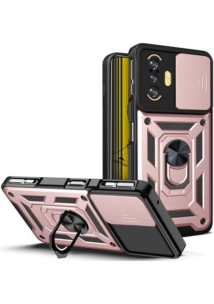 Xiaomi Redmi K40 Gaming Için Halka Ayaklı ve Kayar Kamera Kapaklı Telefon Kılıf (Yurt Dışından)