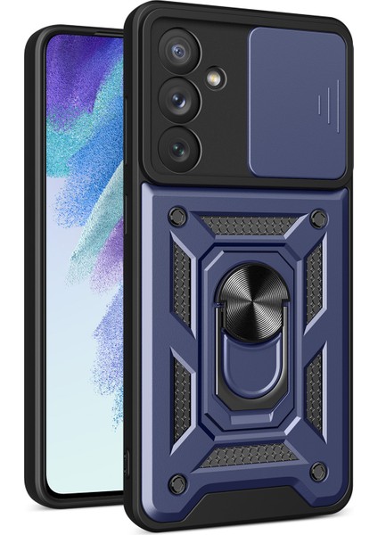 Samsung Galaxy A54 Için Halka Ayaklı ve Kayar Kamera Kapaklı Telefon Kılıf (Yurt Dışından)