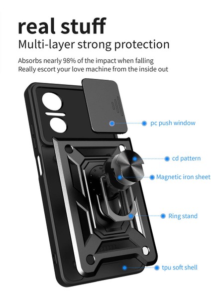 Huawei Nova 9 Se Için Halka Ayaklı ve Kayar Kamera Kapaklı Telefon Kılıf (Yurt Dışından)