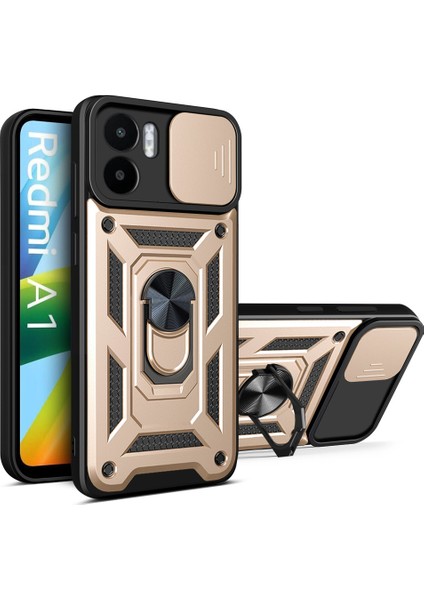 Xiaomi Redmi A1 Için Halka Ayaklı ve Kayar Kamera Kapaklı Telefon Kılıf (Yurt Dışından)