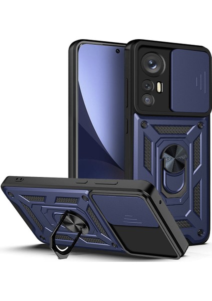 Xiaomi 12 / Xiaomi 12X Için Halka Ayaklı ve Kayar Kamera Kapaklı Telefon Kılıf (Yurt Dışından)