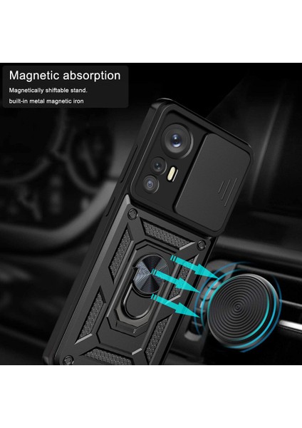 Xiaomi 12 / Xiaomi 12X Için Halka Ayaklı ve Kayar Kamera Kapaklı Telefon Kılıf (Yurt Dışından) modelleri