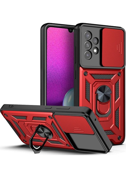 Samsung Galaxy A53 5g Için Halka Ayaklı ve Kayar Kamera Kapaklı Telefon Kılıf (Yurt Dışından)