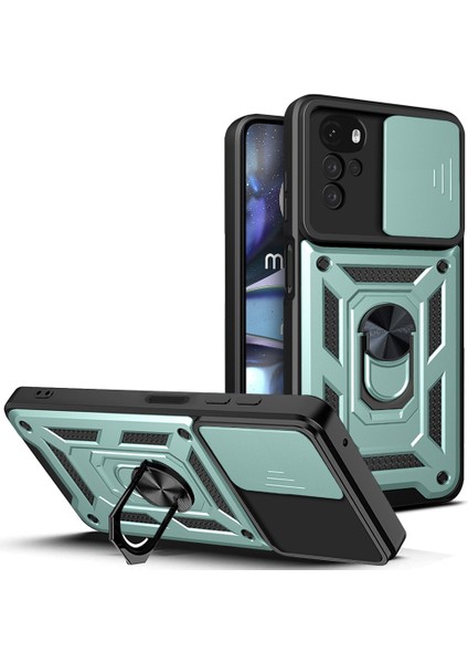 Motorola Moto G22 Için Halka Ayaklı ve Kayar Kamera Kapaklı Telefon Kılıf (Yurt Dışından)