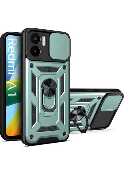 Xiaomi Redmi A1 Için Halka Ayaklı ve Kayar Kamera Kapaklı Telefon Kılıf (Yurt Dışından)