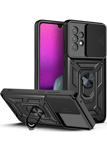 Samsung Galaxy A53 5g Için Halka Ayaklı ve Kayar Kamera Kapaklı Telefon Kılıf (Yurt Dışından)