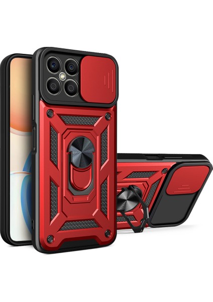Honor X8 Için Halka Ayaklı ve Kayar Kamera Kapaklı Telefon Kılıf (Yurt Dışından)