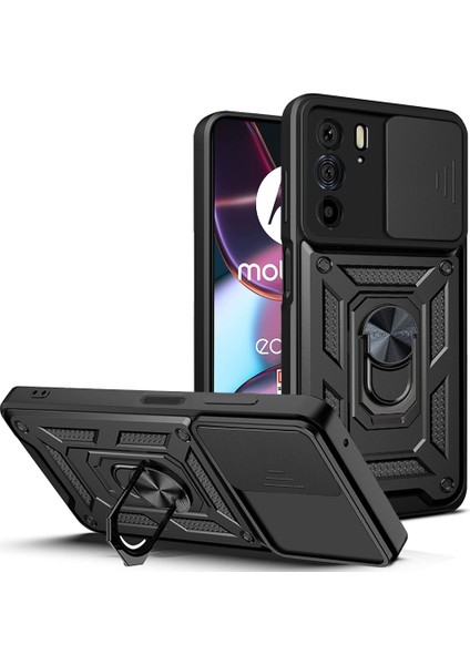 Motorola Edge 30 Pro Için Halka Ayaklı ve Kayar Kamera Kapaklı Telefon Kılıf (Yurt Dışından)