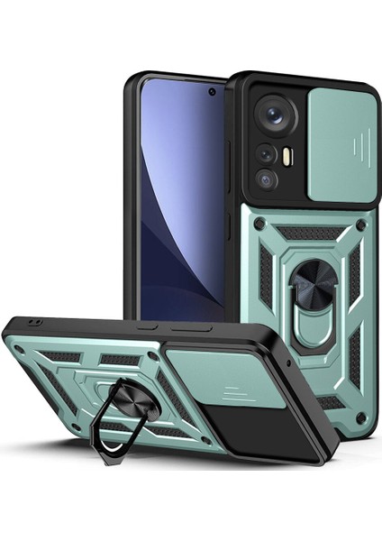 Xiaomi 12 / Xiaomi 12X Için Halka Ayaklı ve Kayar Kamera Kapaklı Telefon Kılıf (Yurt Dışından)