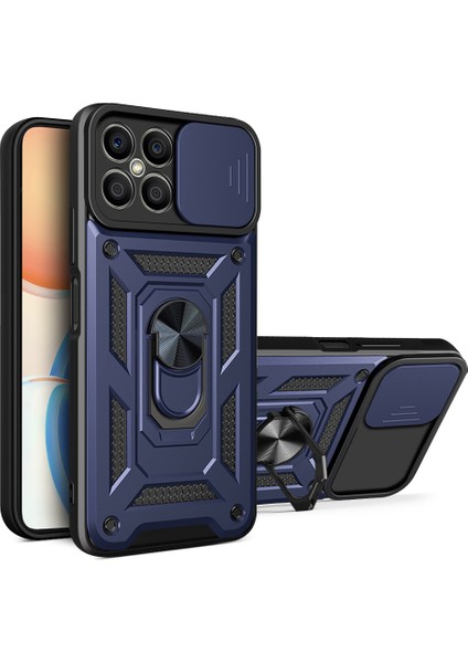 Honor X8 Için Halka Ayaklı ve Kayar Kamera Kapaklı Telefon Kılıf (Yurt Dışından)