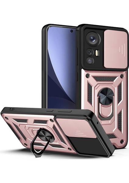 Xiaomi 12 Pro Için Halka Ayaklı ve Kayar Kamera Kapaklı Telefon Kılıf (Yurt Dışından)