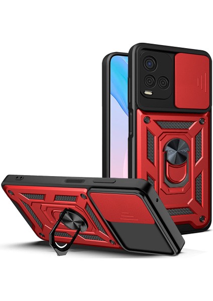 Vıvo Y21 / Y21S Için Halka Ayaklı ve Kayar Kamera Kapaklı Telefon Kılıf (Yurt Dışından)