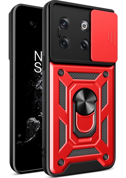 Oneplus 10T Için Halka Ayaklı ve Kayar Kamera Kapaklı Telefon Kılıf (Yurt Dışından)