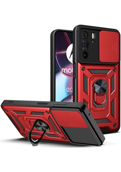 Motorola Edge 30 Pro Için Halka Ayaklı ve Kayar Kamera Kapaklı Telefon Kılıf (Yurt Dışından)