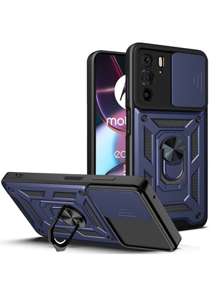 Motorola Edge 30 Pro Için Halka Ayaklı ve Kayar Kamera Kapaklı Telefon Kılıf (Yurt Dışından)