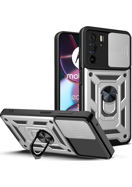 Motorola Edge 30 Pro Için Halka Ayaklı ve Kayar Kamera Kapaklı Telefon Kılıf (Yurt Dışından)