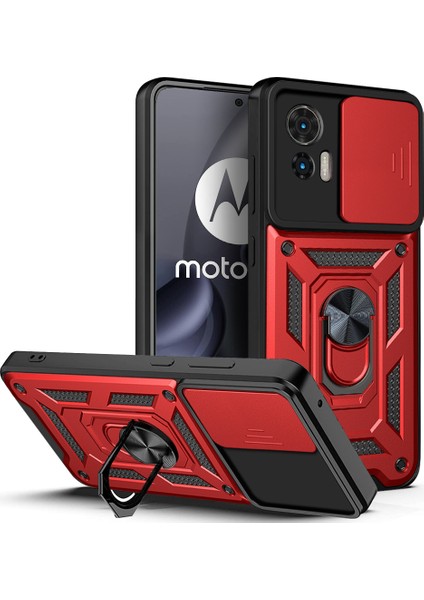 Motorola Edge 30 Neo Için Halka Ayaklı ve Kayar Kamera Kapaklı Telefon Kılıf (Yurt Dışından)