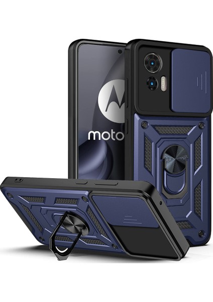 Motorola Edge 30 Neo Için Halka Ayaklı ve Kayar Kamera Kapaklı Telefon Kılıf (Yurt Dışından)