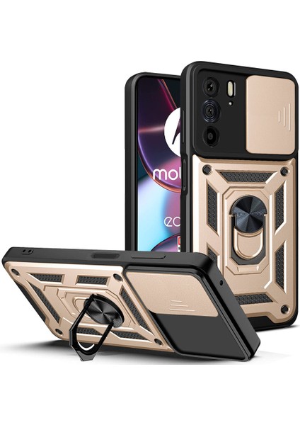 Motorola Edge 30 Pro Için Halka Ayaklı ve Kayar Kamera Kapaklı Telefon Kılıf (Yurt Dışından)