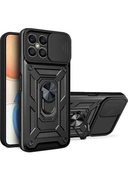 Honor X8 Için Halka Ayaklı ve Kayar Kamera Kapaklı Telefon Kılıf (Yurt Dışından)