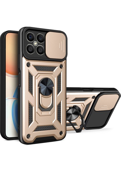 Honor X8 Için Halka Ayaklı ve Kayar Kamera Kapaklı Telefon Kılıf (Yurt Dışından)