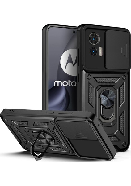 Motorola Edge 30 Neo Için Halka Ayaklı ve Kayar Kamera Kapaklı Telefon Kılıf (Yurt Dışından)