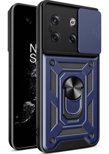 Oneplus 10T Için Halka Ayaklı ve Kayar Kamera Kapaklı Telefon Kılıf (Yurt Dışından)