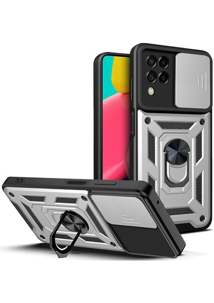 Samsung Galaxy M53 5g Için Halka Ayaklı ve Kayar Kamera Kapaklı Telefon Kılıf (Yurt Dışından)
