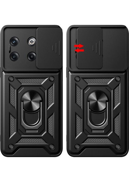 Oneplus 10T Için Halka Ayaklı ve Kayar Kamera Kapaklı Telefon Kılıf (Yurt Dışından)
