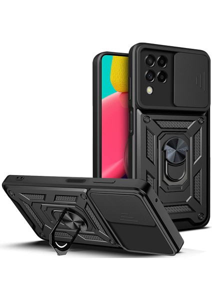 Samsung Galaxy M53 5g Için Halka Ayaklı ve Kayar Kamera Kapaklı Telefon Kılıf (Yurt Dışından)