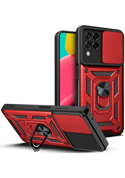 Samsung Galaxy M53 5g Için Halka Ayaklı ve Kayar Kamera Kapaklı Telefon Kılıf (Yurt Dışından)