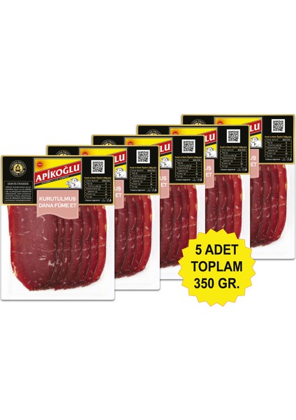 Yüksek Proteinli Kurutulmuş Dana Füme Et 70 Gr. Beşli Paket (Toplam 350 Gr.)