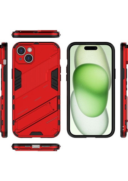 iPhone 15 Plus Için Sert Pc Tpu Hibrit Düşme Önleyici Stand Telefon Kılıfı (Yurt Dışından)