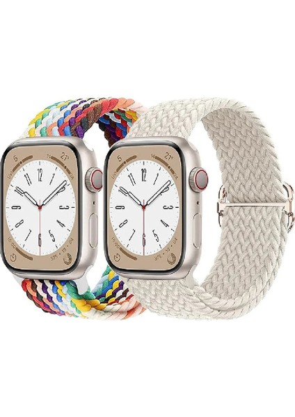Apple Watch Uyumlu 38MM 40MM 41MM 2 Adet Set 1/2/3/4/5/6/se/7/8/9 Kordon Loop Örgülü Kordon