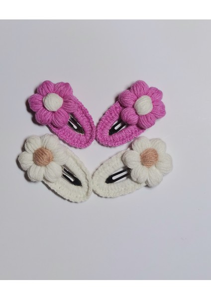 Papatya Örme Toka 4lü Set Kız Çocuk Çıtçıt Toka